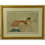 William Russell Flint framed and glazed lithographic print of a lady relaxing on a couch numbered
