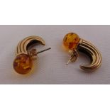 A pair of 9ct yellow gold and amber earrings, approx total weight 7.1g