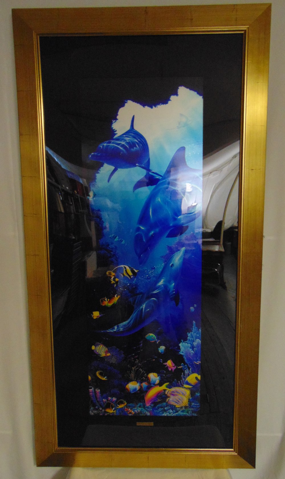 Christian Lassen framed and glazed polychromatic limited edition print 17/500 of a dolphin