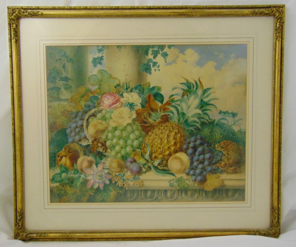 Emma Walter framed and glazed still life watercolour titled Just Gathered, signed and dated 1857