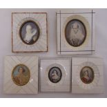 Five portrait miniatures of ladies in classical dress