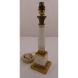 A glass lamp stand of columnular form with gilded decoration on raised square base, 35.5cm (h)