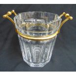 Baccarat Harcourt glass champagne cooler with gilded metal mounts and side handles, signed to the
