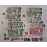 Eleven £1 Page bank notes (some in consecutive sequence), a 10 shilling Fforde bank note and a