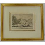 Giovanni Piranasi framed and glazed monochromatic etching of classical ruins, 12.5 x 18cm