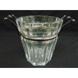 Baccarat Harcourt glass champagne cooler with silver plated mounts and side handles, signed to the