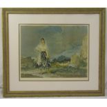 William Russell Flint framed and glazed lithographic print of a lady in a field, signed bottom