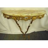 A gilded metal wall mounted consol table with onyx top, 79cm (h)