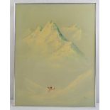 Beckett framed oil on canvas of a skier on a snow clad mountain, signed bottom right, 68 x 53cm