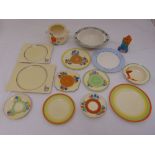 A quantity of porcelain to include Clarice Cliff Bizarre plates and bowls (14)