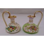 Two Bloor Derby jugs decorated with applied flowers and loop handles
