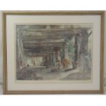 William Russell Flint framed and glazed lithographic print of figures in a courtyard, signed