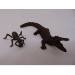 Two Japanese Meiji period bronze figurines to include a crocodile 14cm long and an ant 5cm long