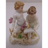 Meissen figural group of two putti artists, marks to the base, 11.5cm (h)