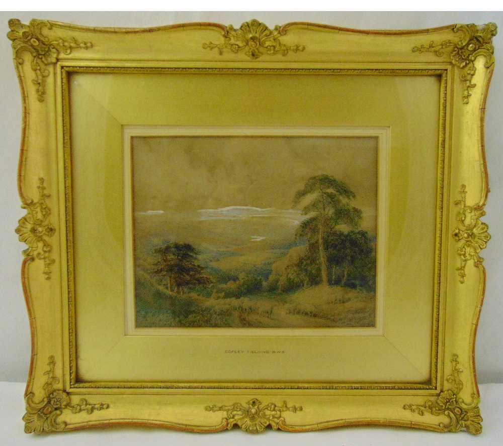 Copley Fielding framed and glazed watercolour of a wooded landscape, 18.5 x 23cm