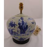 A Chinese blue and white vase form table lamp decorated with figures in a landscape, 26cm (h)