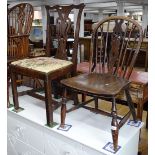 A 19th century elm-seated wheel-back kitchen chair, and a 19th century oak side chair