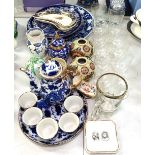 An Oriental tea set, Victorian plates, glasses etc