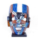 A South American abalone and hardstone inlaid mask, height 21cm