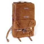 A Second War Swiss Army cow hide backpack, with leather straps and canvas interior, maker's marks