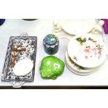 A glazed terracotta toad, a Portuguese tray, a dessert set etc