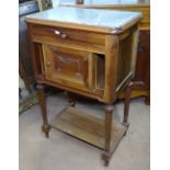 A Continental walnut pot cupboard, with mottled green marble top and cupboard under, W60cm, H91cm