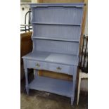 A grey painted 2-section kitchen dresser, W91cm, H160cm