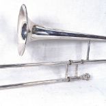 A Weltklang electroplate trombone, cased