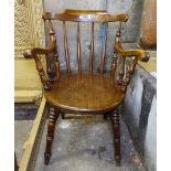 A Victorian elm-seated stick-back Windsor kitchen chair