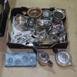 A collection of silver plated ice buckets, cutlery etc