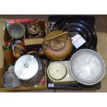 Kitchen scale and weights, a chalice etc