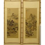 A pair of Oriental printed scrolls, signed, overall length 150cm