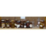 A shelf of Antique chemist's jars, tallest 19.5cm