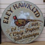 A painted pine panel, advertising Eley Hawk Ltd, 98cm