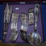 51 pieces of silver plated King's pattern cutlery, including ladle and servers