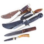 Various hunting knives, including serrated survival knife with butt compass (5)