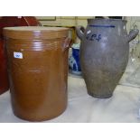 A stoneware pot and cover, 39cm, and a 2-handled vase