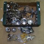 A collection of silver plated items, to include candelabra, goblets, cutlery, wine coasters etc