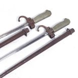 2 First War Period French 1886/35 pattern Lebel bayonets, with original scabbards, blade length 52cm