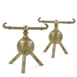 Dr Christopher Dresser for Benham and Froud - a pair of Victorian Aesthetic Movement brass fire