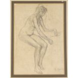 Pencil drawing, circa 1900, seated nude, indistinctly signed, 12" x 8.5", mounted, and an early...