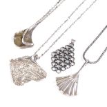 3 Scandinavian sterling silver pendant necklaces, and another sterling pendant, largest pendant