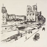 Hofmann, German School lithograph, view of Notre Dame, signed in pencil, 1912, 13" x 17", framed