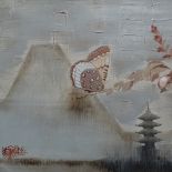 Mid-20th century Chinese School, oil on canvas, butterflies in a landscape, signed, 36" x 60",
