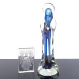 A Murano Studio glass Saint, height 25cm, and an etched glass religious plaque (2)
