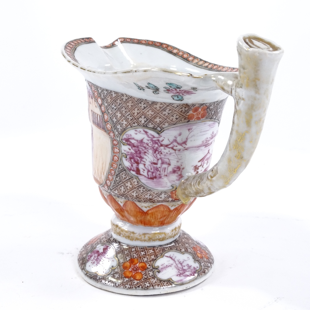 An 18th century Chinese porcelain sauce boat with polychrome hand painted decoration, depicting - Image 3 of 3