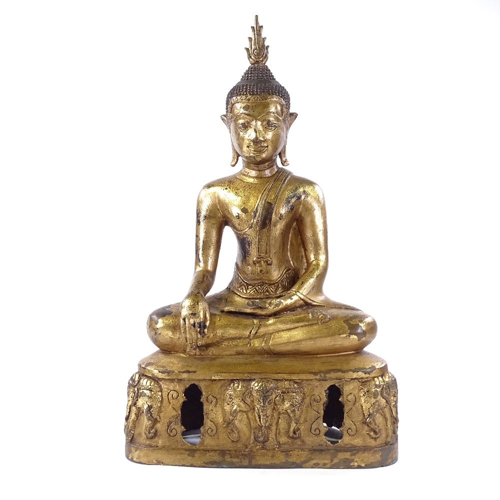 An Oriental gilt-bronze heavy gauge seated Buddha, height 56cm - Image 2 of 3