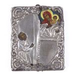 A 19th/20th century miniature Russian travelling icon, height 6.5cm