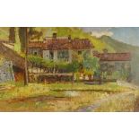 Ulvi Liegi (1858 - 1939), oil on board, Continental village scene, signed, 10" x 15.5", framed