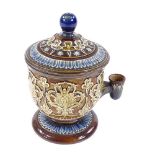 A Doulton Lambeth isobath reservoir ink stand, with relief moulded decoration, height 15cm